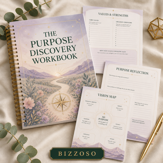 The Purpose Discovery Workbook digital planner cover by Bizzoso