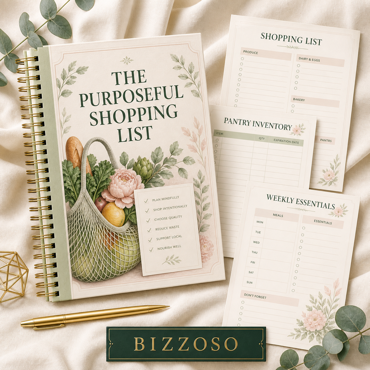 The Purposeful Shopping List digital planner cover by Bizzoso