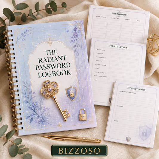 The Radiant Password Logbook digital planner cover by Bizzoso