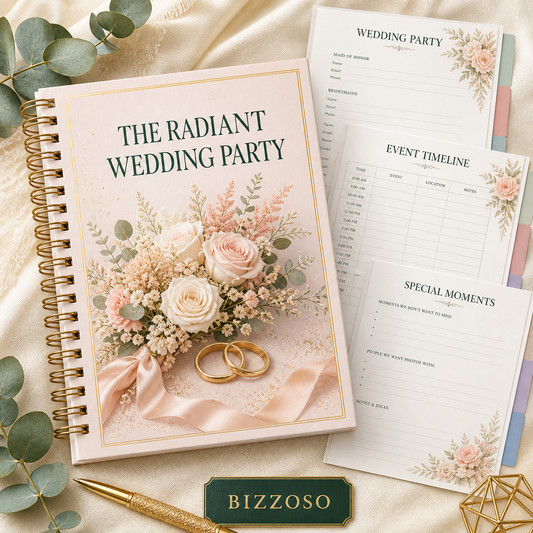 The Radiant Wedding Party digital planner cover by Bizzoso