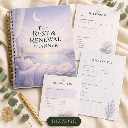 The Rest & Renewal Planner digital planner cover by Bizzoso