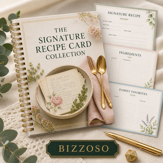 The Signature Recipe Card Collection digital planner cover by Bizzoso