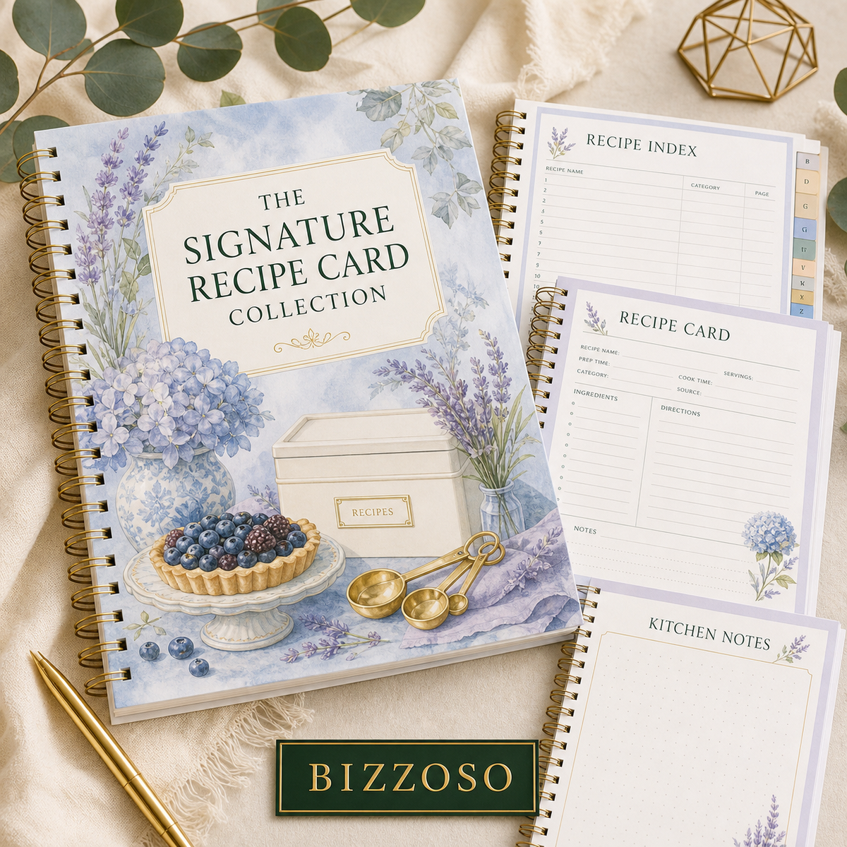 The Signature Recipe Card Collection digital planner cover by Bizzoso