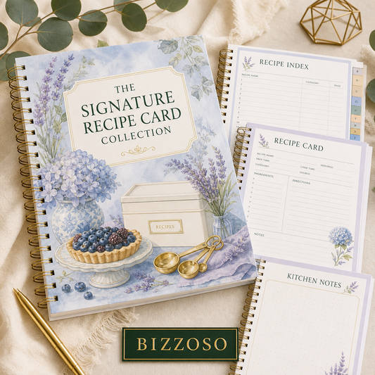 The Signature Recipe Card Collection digital planner cover by Bizzoso
