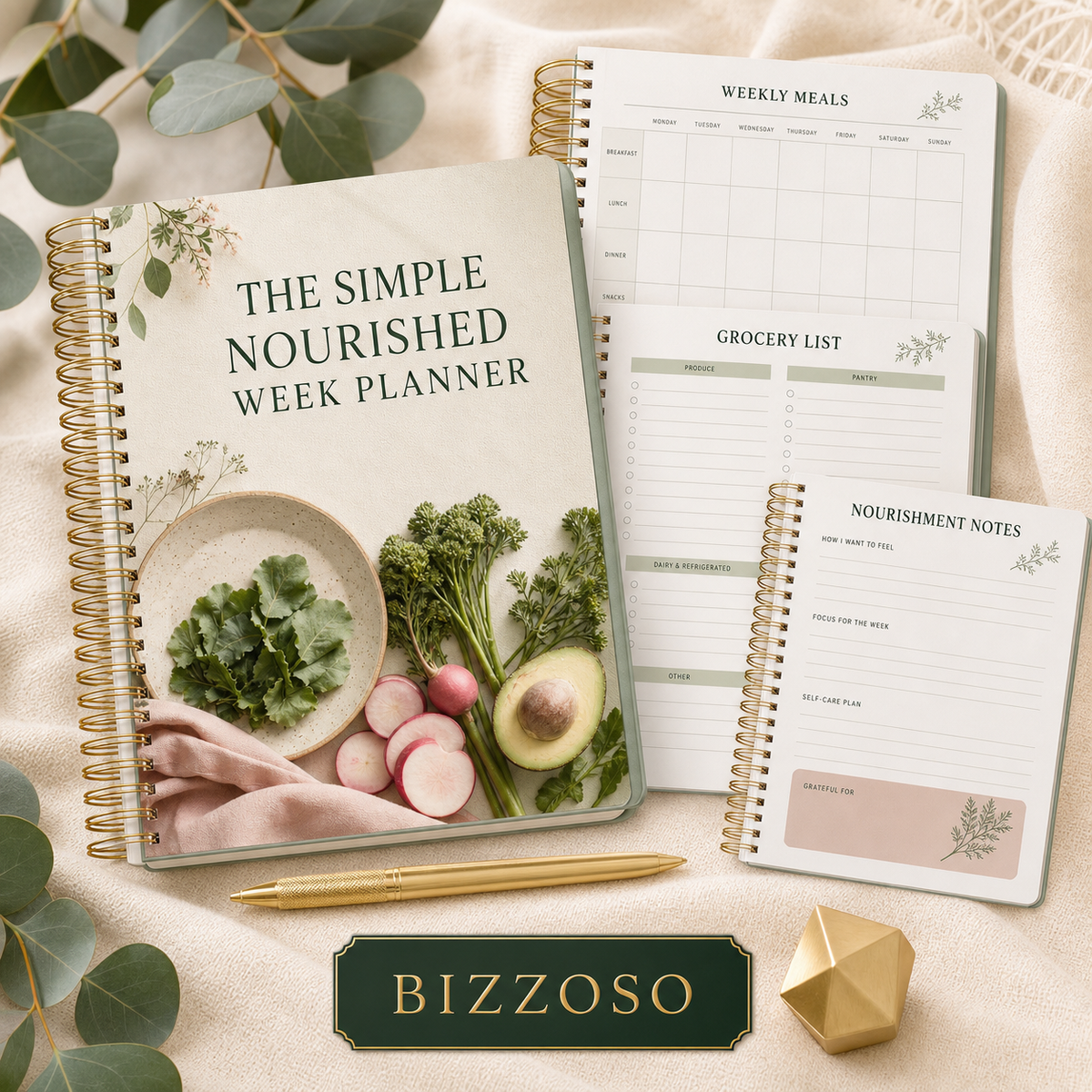 The Simple Nourished Week Planner digital planner cover by Bizzoso