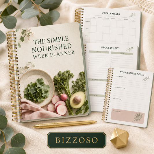 The Simple Nourished Week Planner digital planner cover by Bizzoso