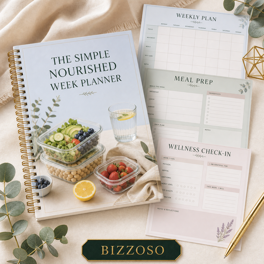 The Simple Nourished Week Planner digital planner cover by Bizzoso