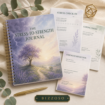 The Stress-to-Strength Journal digital planner cover by Bizzoso