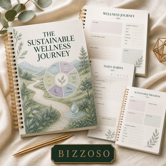 The Sustainable Wellness Journey digital planner cover by Bizzoso