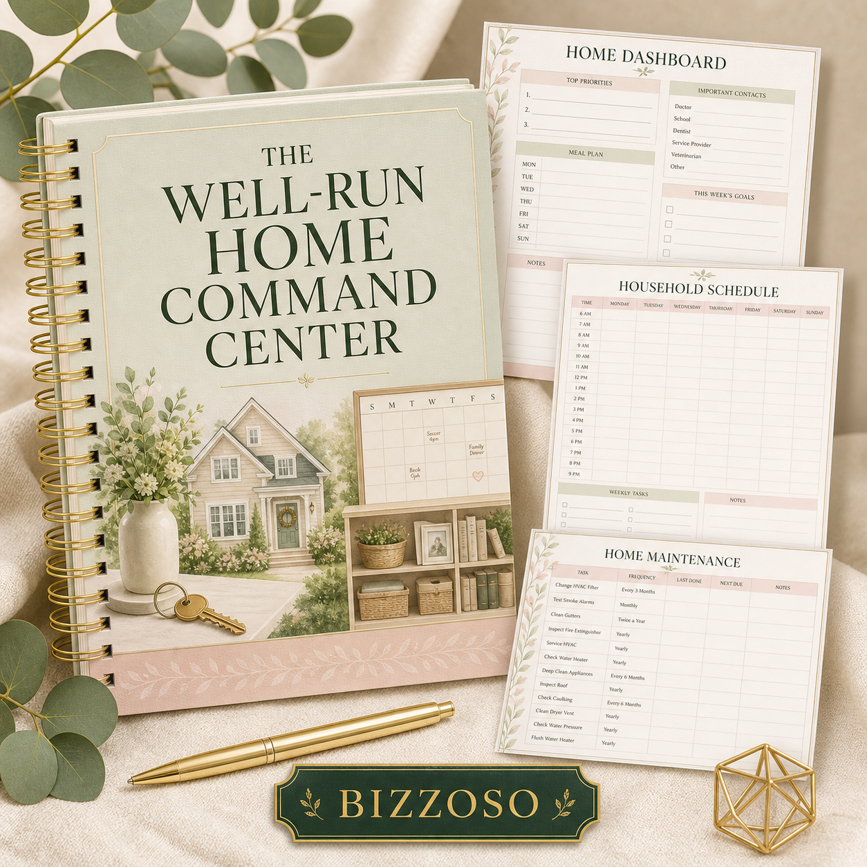 The Well-Run Home Command Center digital planner cover by Bizzoso