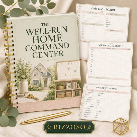 The Well-Run Home Command Center digital planner cover by Bizzoso