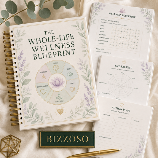 The Whole-Life Wellness Blueprint digital planner cover by Bizzoso