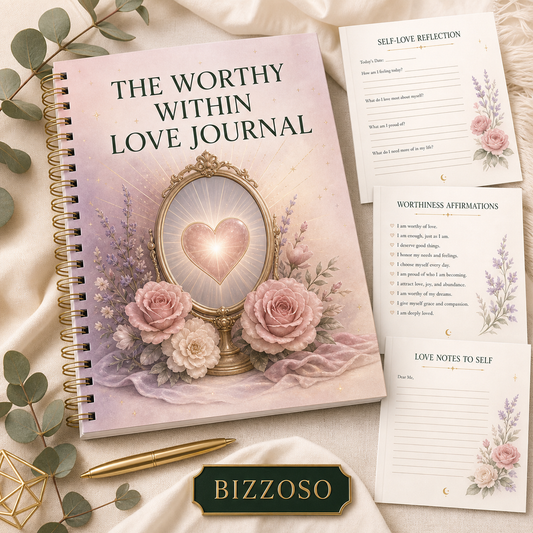The Worthy Within Love Journal digital planner cover by Bizzoso