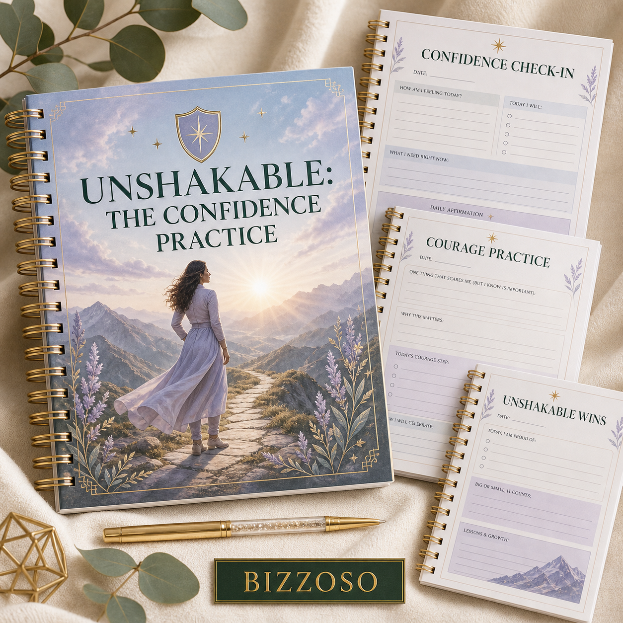 Unshakable: The Confidence Practice digital planner cover by Bizzoso