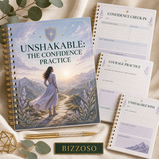 Unshakable: The Confidence Practice digital planner cover by Bizzoso