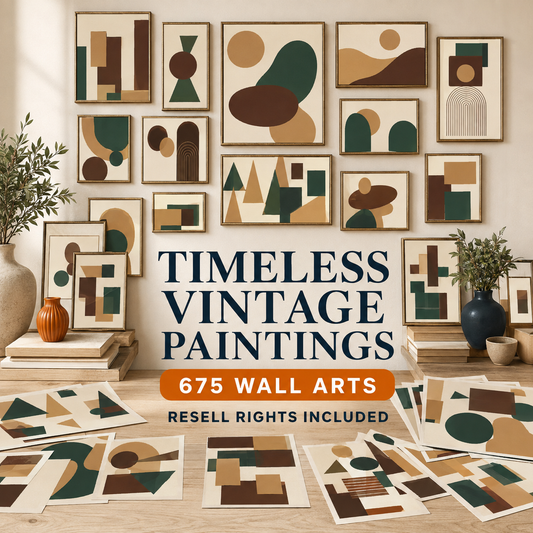 Timeless Vintage Paintings wall art collection overview with resell rights included