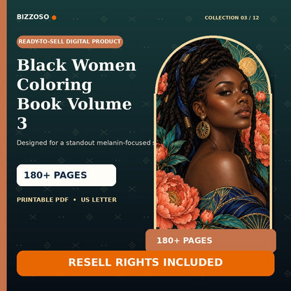 Black Women Coloring Book Volume 3 with resell rights, premium Bizzoso product cover