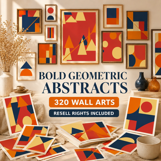 Bold Geometric Abstracts wall art collection overview with resell rights included