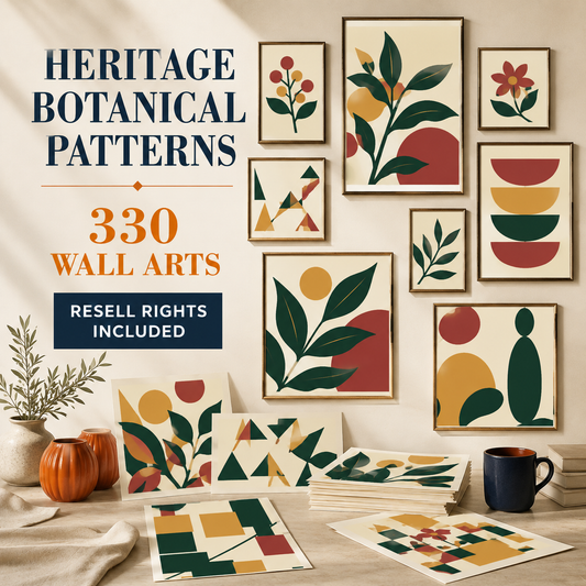 Heritage Botanical Patterns wall art collection overview with resell rights included